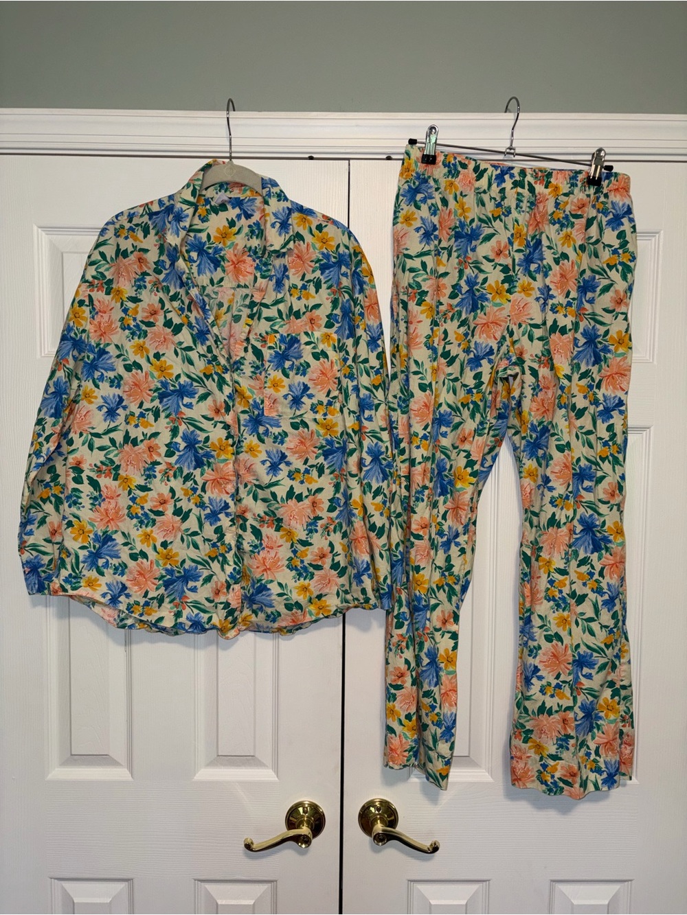 Old Navy Women's M 2-Piece Floral Cotton PJ Set Collared Button Shirt & Pants